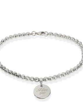 Tiffany & Co. Sterling Silver Bead Bracelet I love you round charm small 6.75
